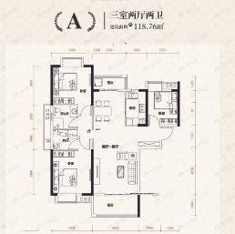 3室2厅2卫建面118平户型图