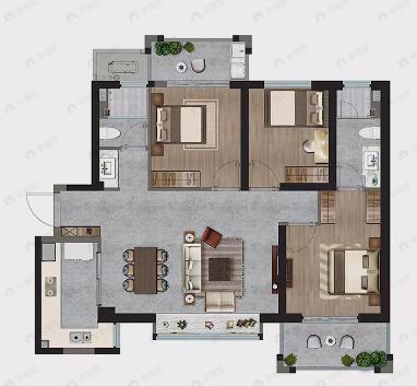 海晟大学府3室2厅2卫户型图