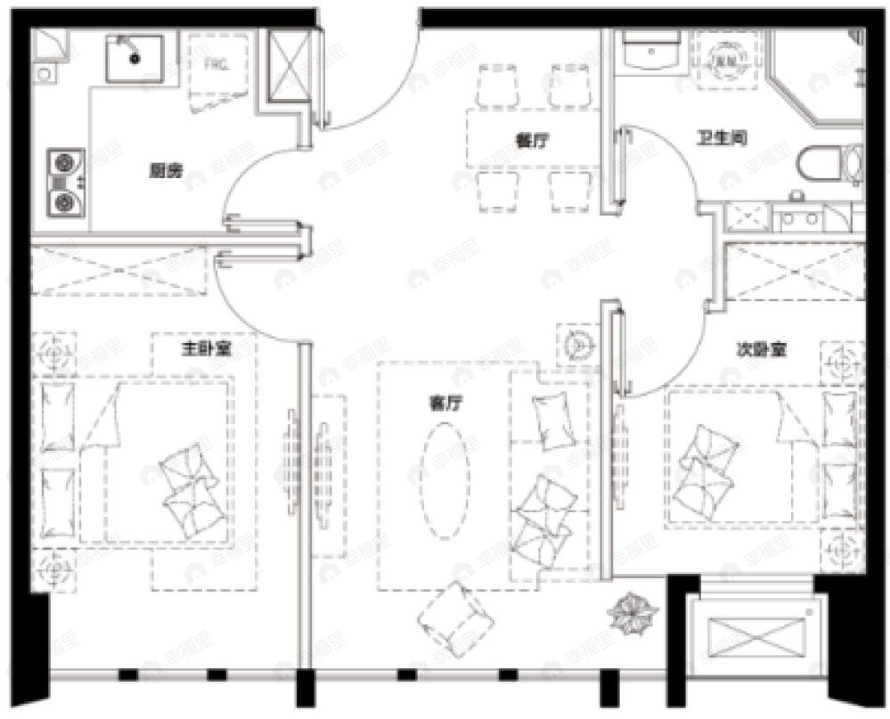 天恒世界集2室2厅1卫户型图