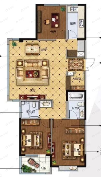 新都朗悦3室2厅2卫户型图