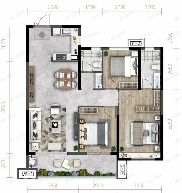 中铁琉森水岸3室2厅2卫户型图