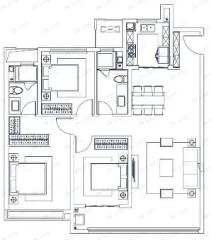 融创江山宸院3室2厅2卫户型图