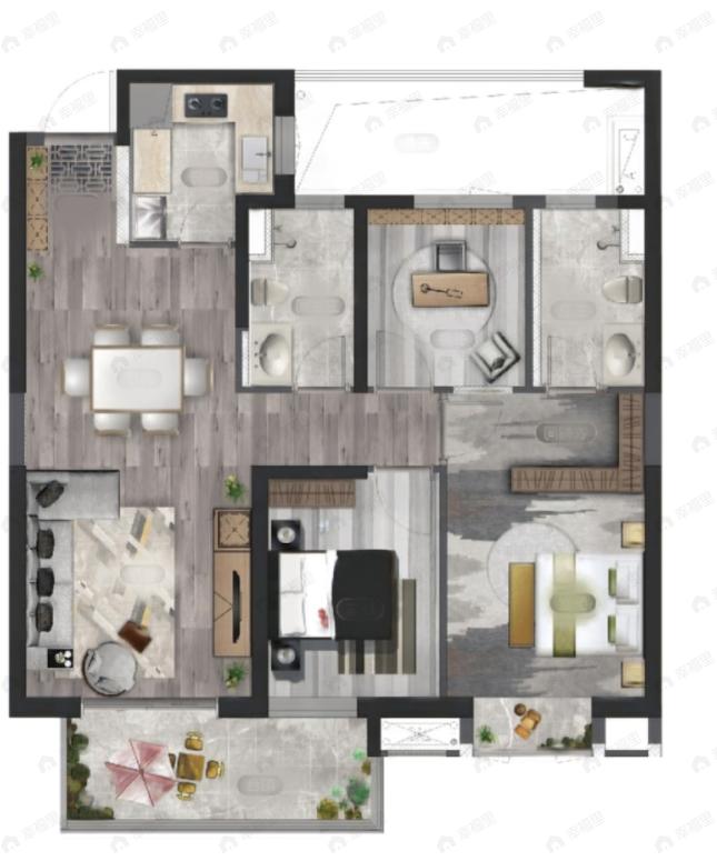 禹洲朗廷元著3室2厅2卫户型图