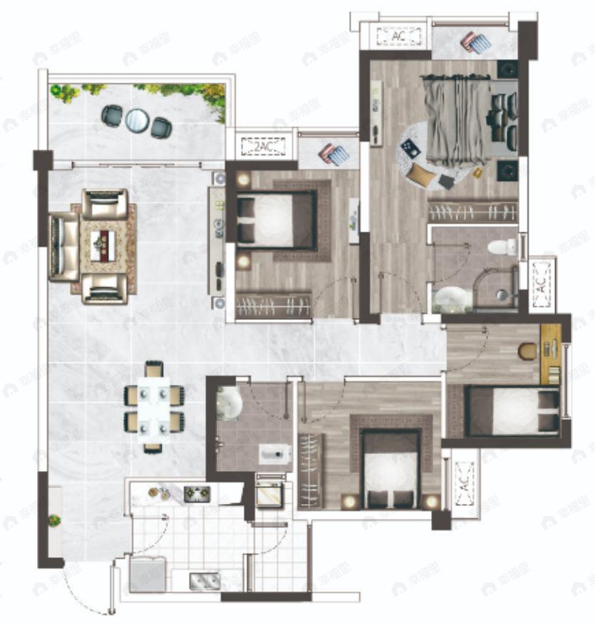 龙腾东麓城4室2厅2卫户型图
