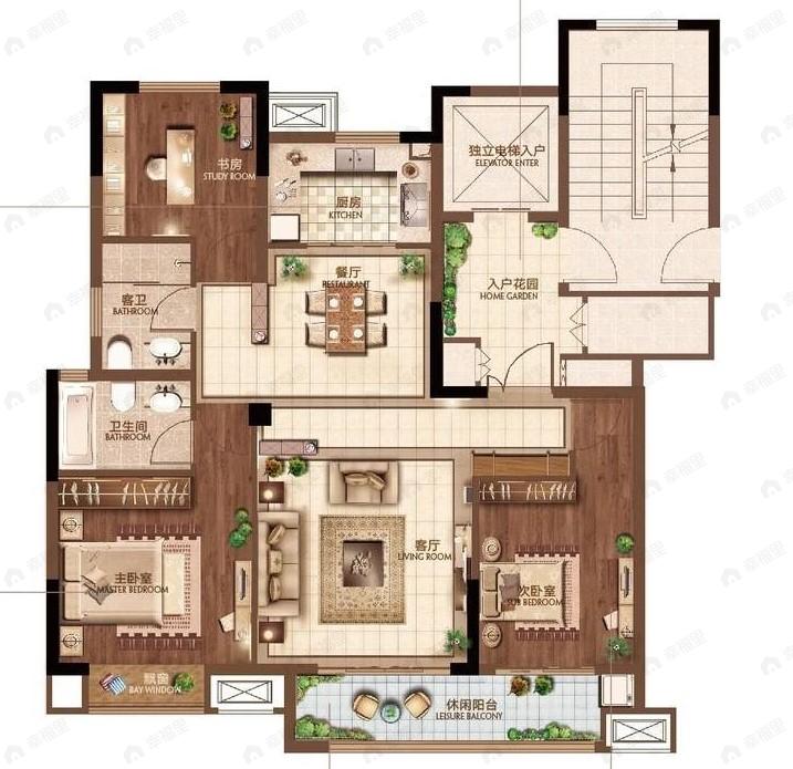 汀海壹品3室2厅2卫户型图