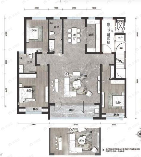 鸿辰·黄山壹品3室2厅2卫户型图
