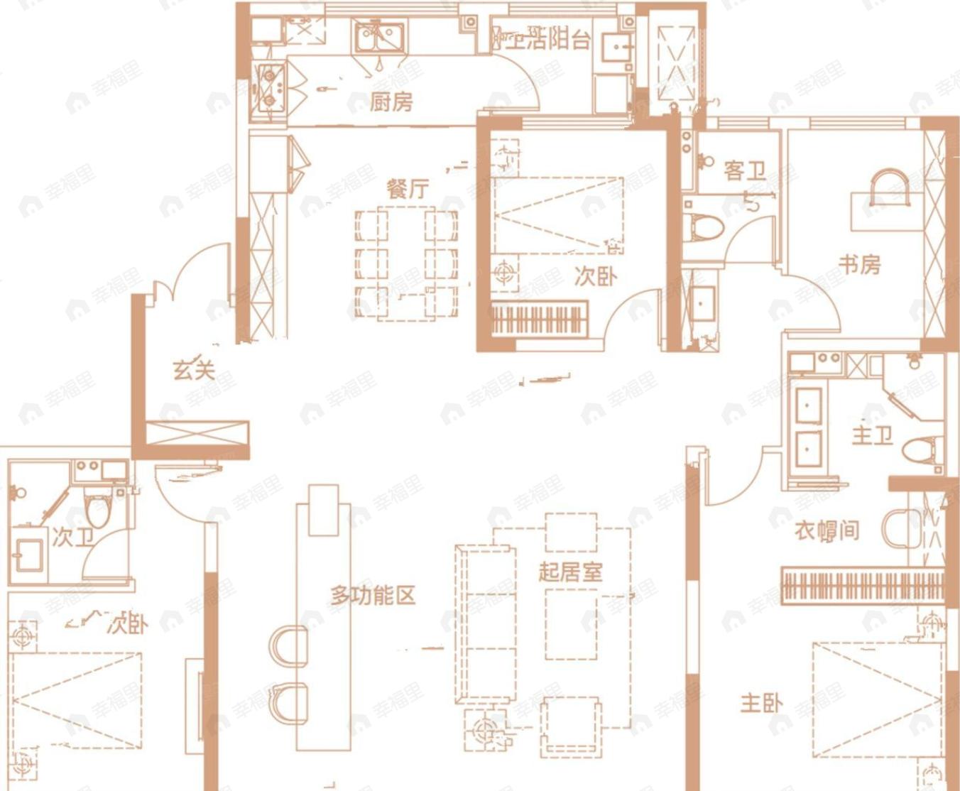 4室2厅3卫建面195平户型图