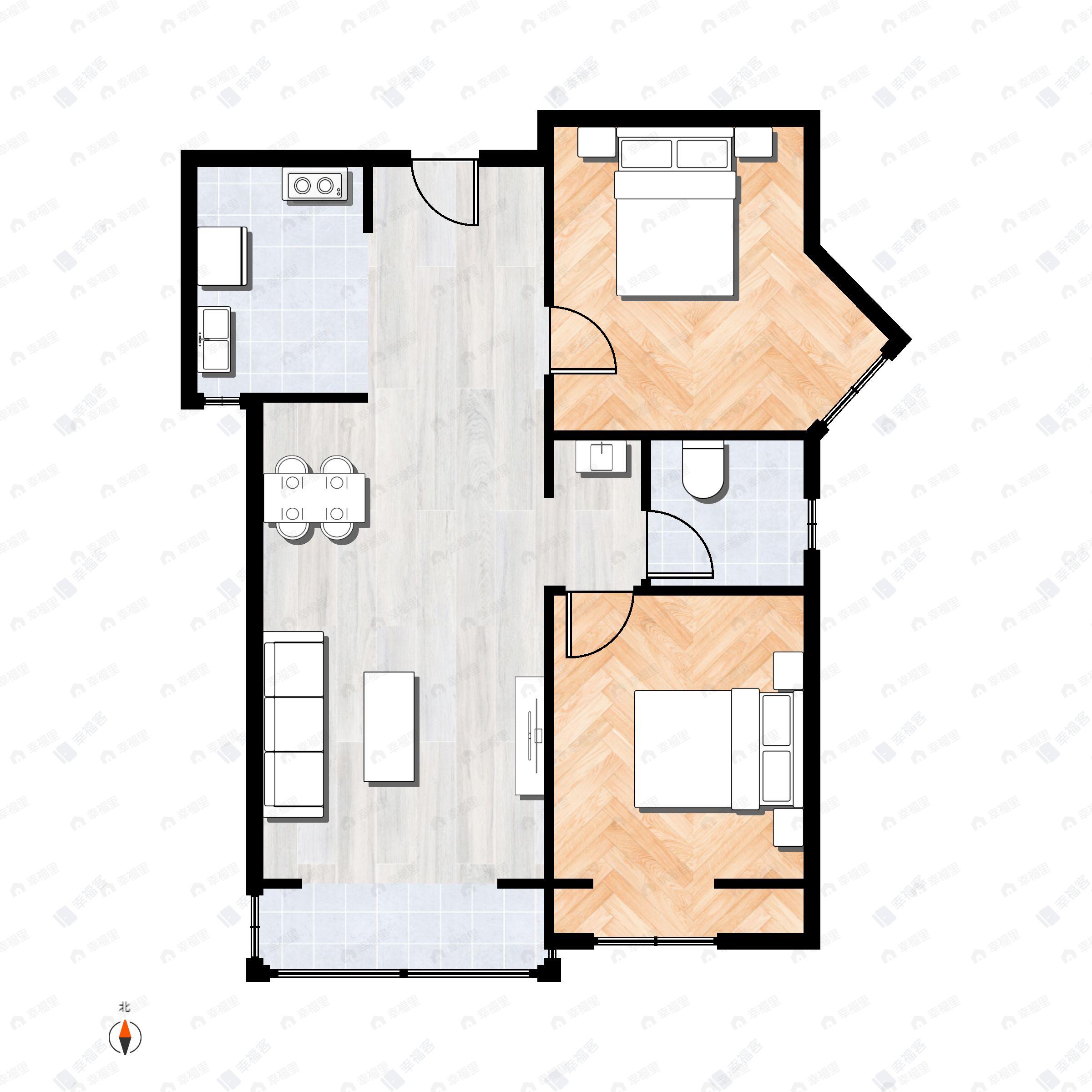 2室2厅1卫建面91平户型图