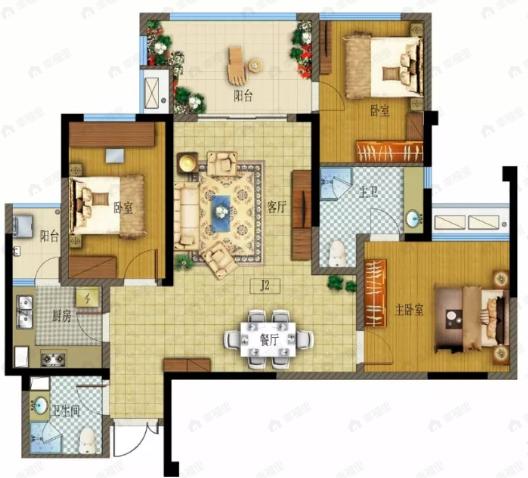 成都后花园蝶院3室2厅2卫户型图