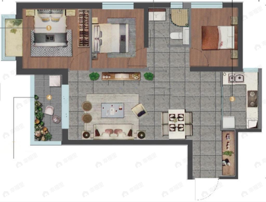 筑友天誉府3室2厅1卫户型图