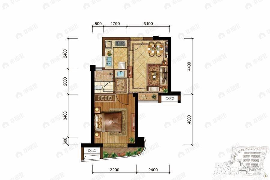 1室2厅1卫建面68平户型图
