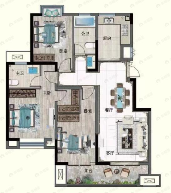 绿地新里林语公馆3室2厅2卫户型图