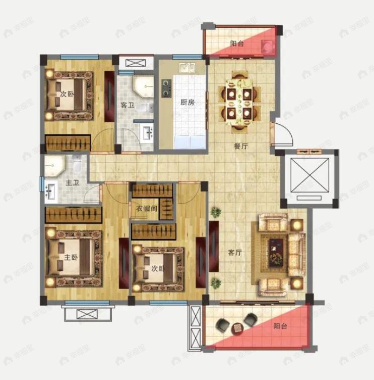 香榭丽都3室2厅2卫户型图