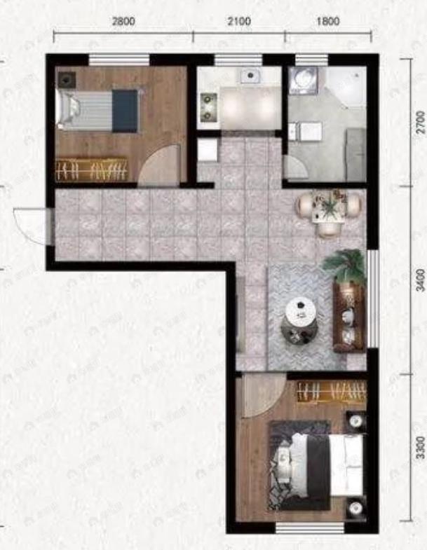 德泰人才公园2室1厅1卫户型图