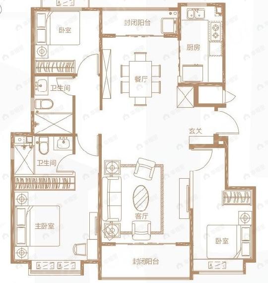 恒大上和府3室2厅2卫户型图