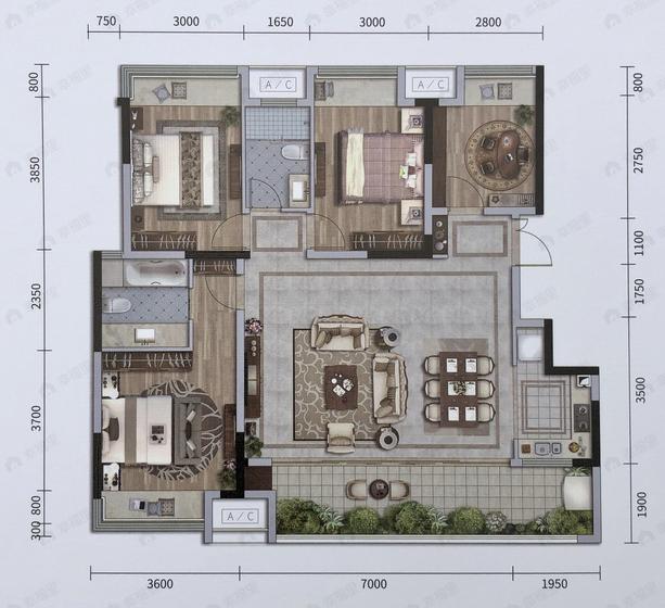 绿地听江左岸4室2厅2卫户型图