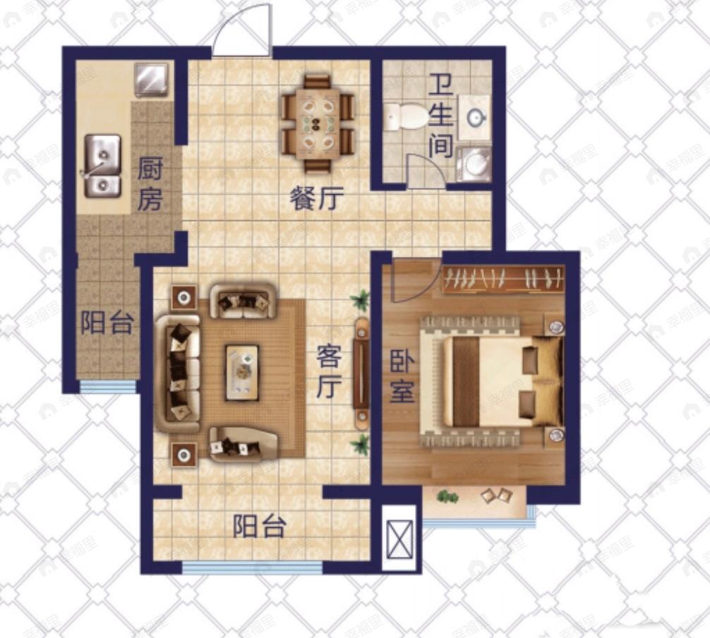 九洲城二期1室2厅1卫户型图