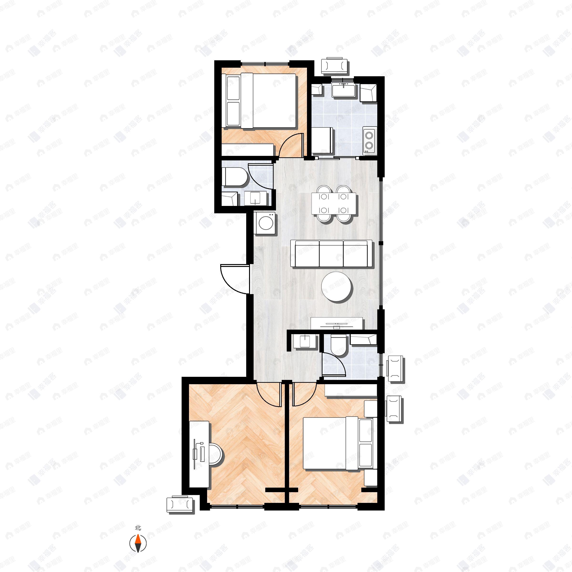 3室2厅2卫建面103平户型图