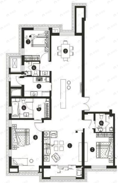 华纳豪园四六期3室2厅3卫户型图