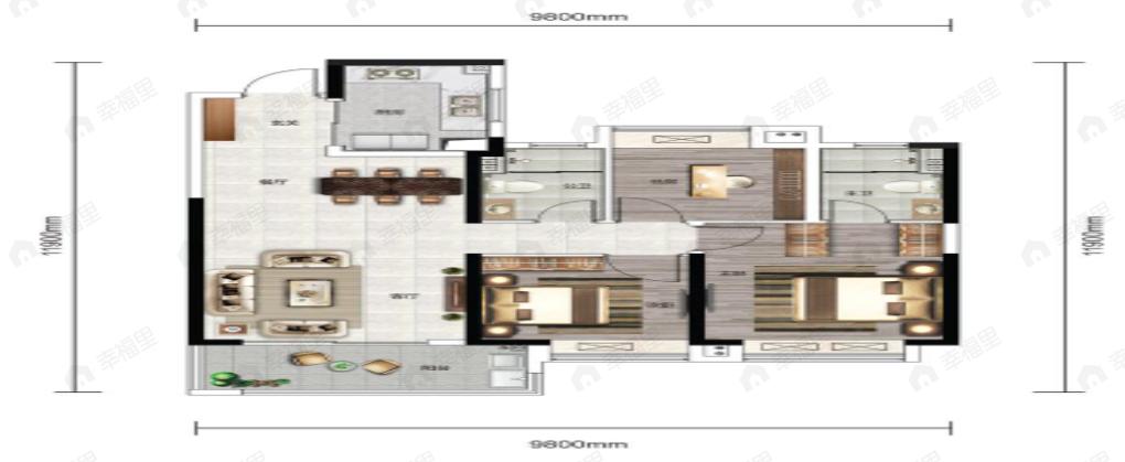 保利庭瑞阅江台3室2厅2卫户型图