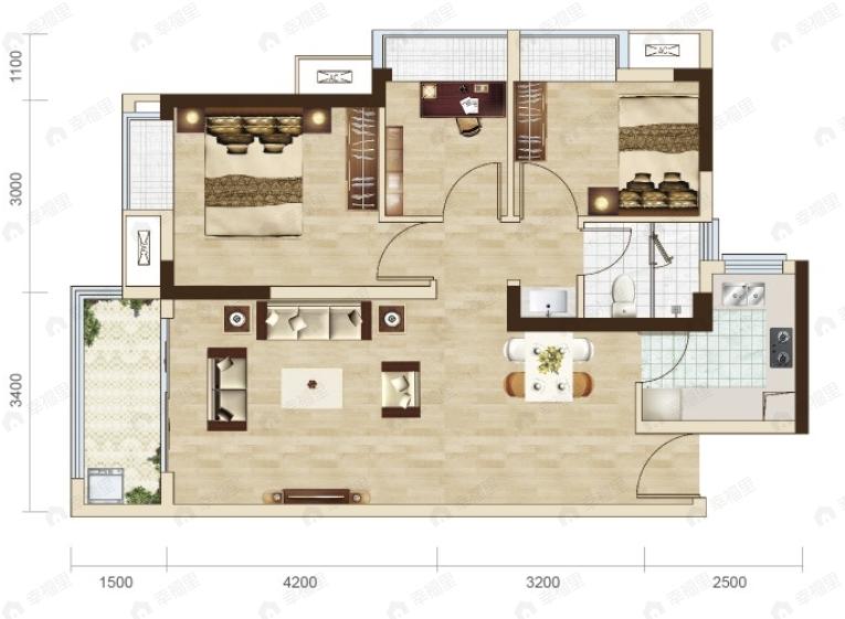 正域尚苑3室2厅1卫户型图
