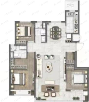 越秀麓端府3室2厅2卫户型图