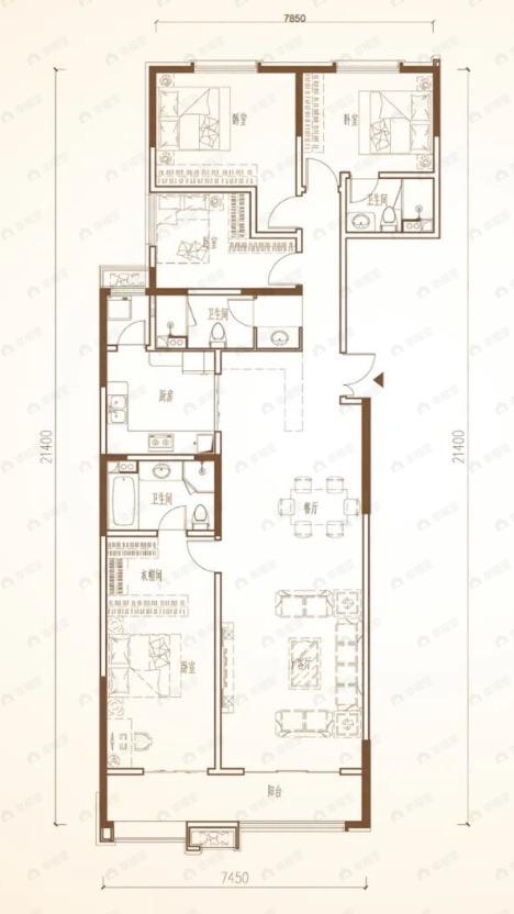 西站真彩仁恒4室2厅3卫户型图