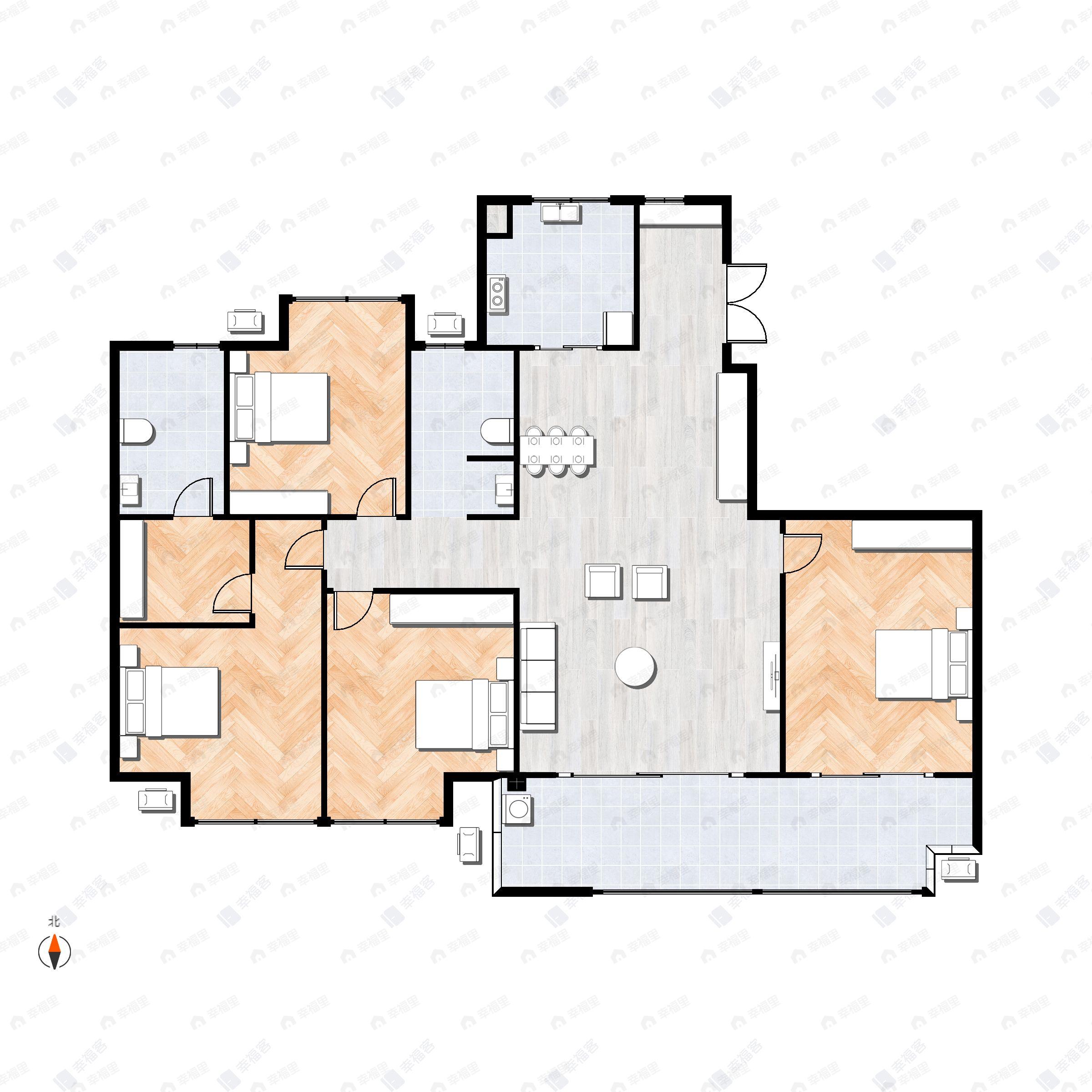 4室2厅2卫建面128平户型图