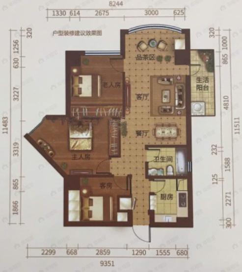 观音桥25号3室2厅1卫户型图
