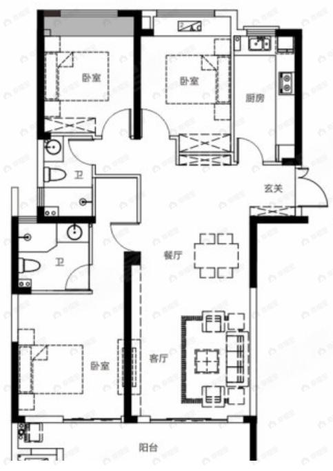 兴华尚都国际3室2厅2卫户型图