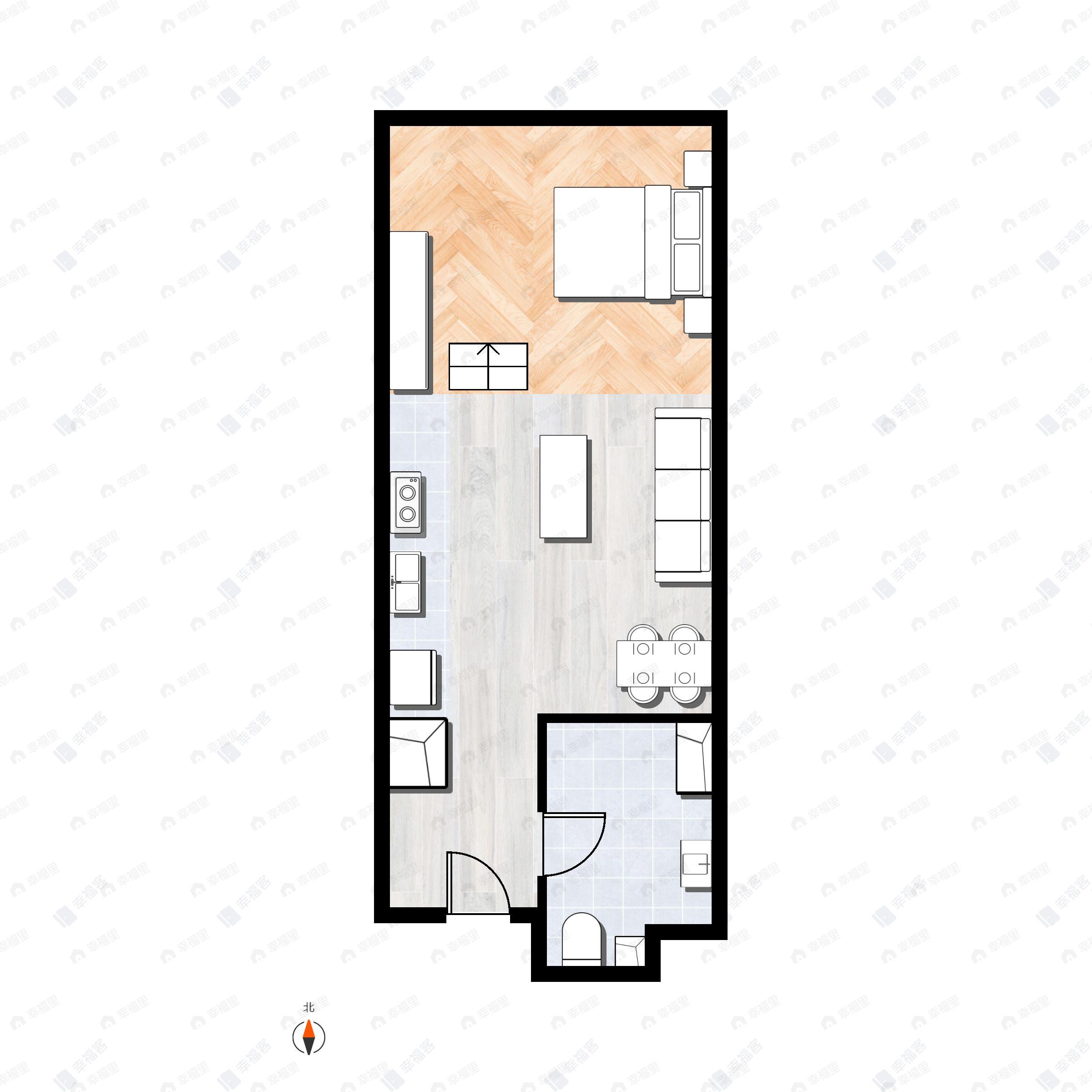 1室1厅1卫建面45m²西户型图