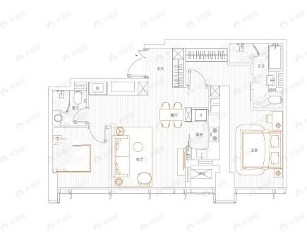 马场道57号2室2厅2卫户型图