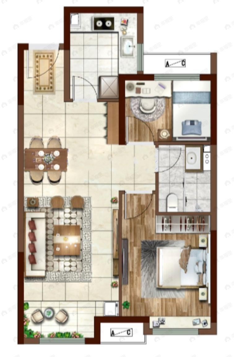 兰州中央公园2室2厅1卫户型图