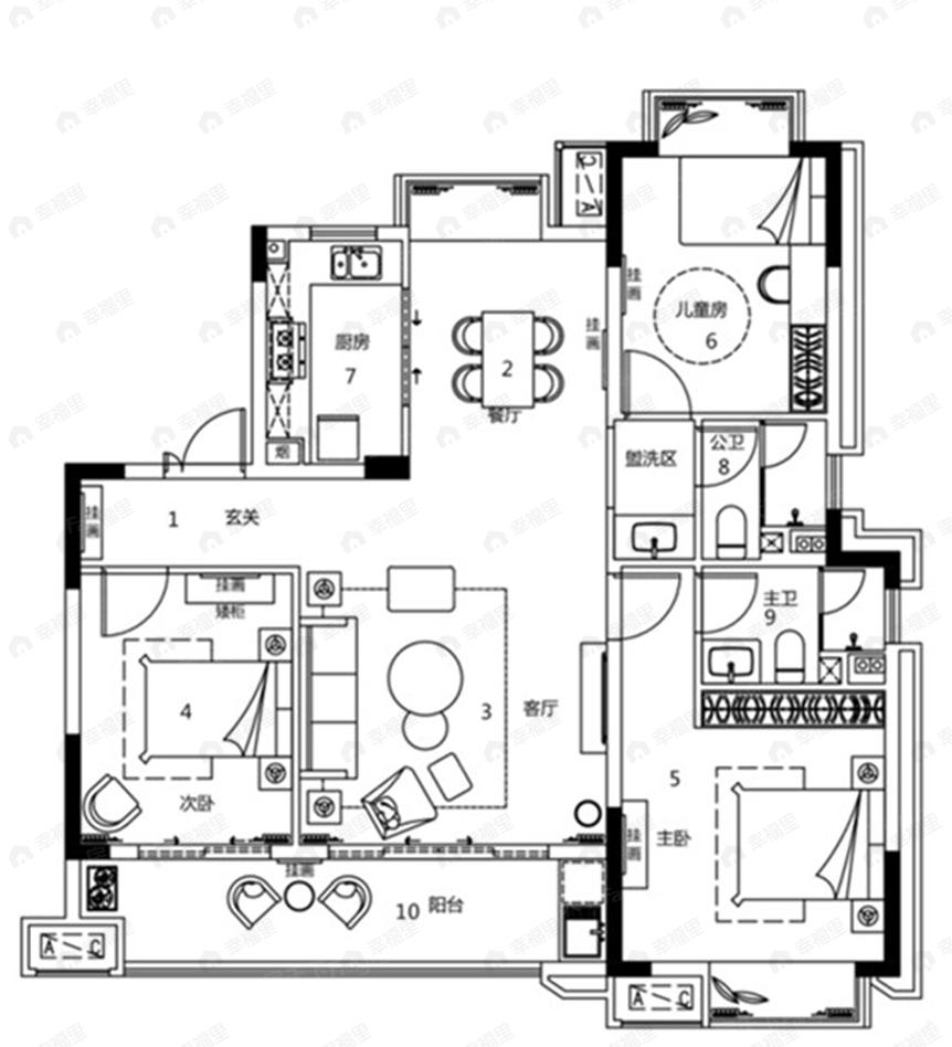建工公园壹号3室2厅2卫户型图