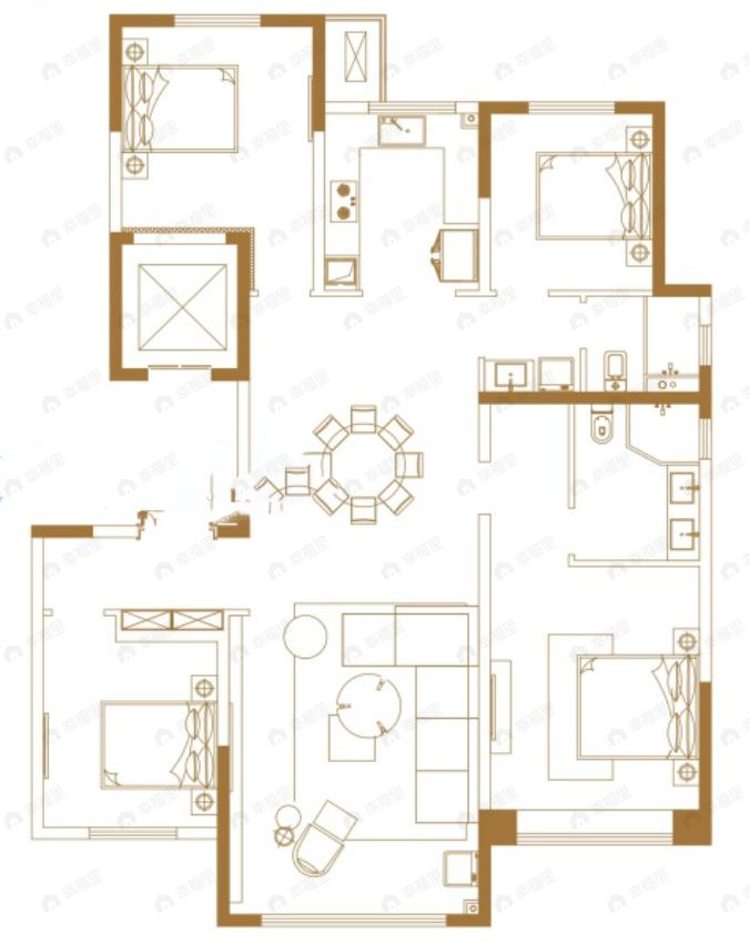 红星天铂4室2厅2卫户型图