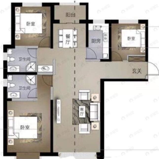 树人莱雅居3室2厅2卫户型图