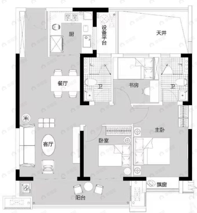 碧桂园观澜3室2厅2卫户型图