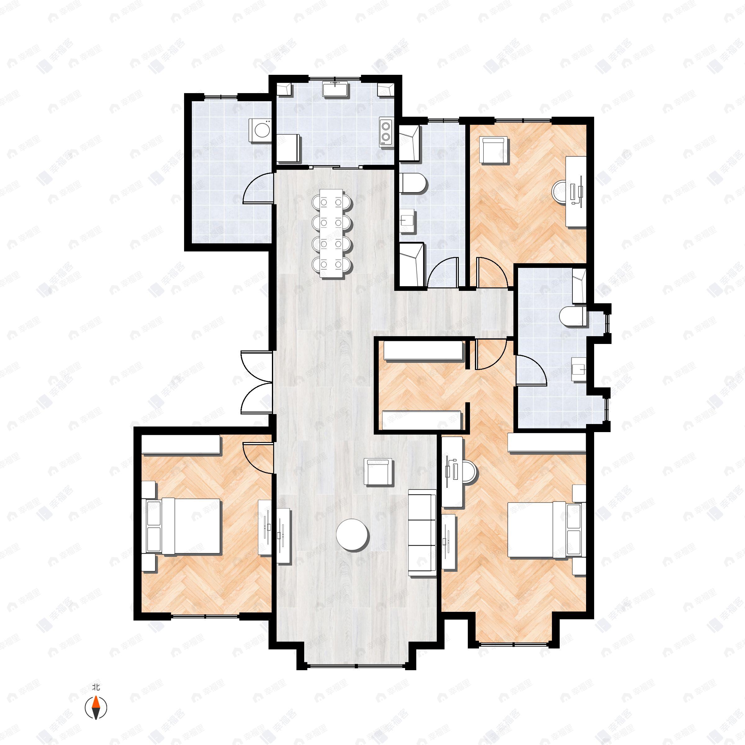 3室2厅2卫建面166平南|北户型图