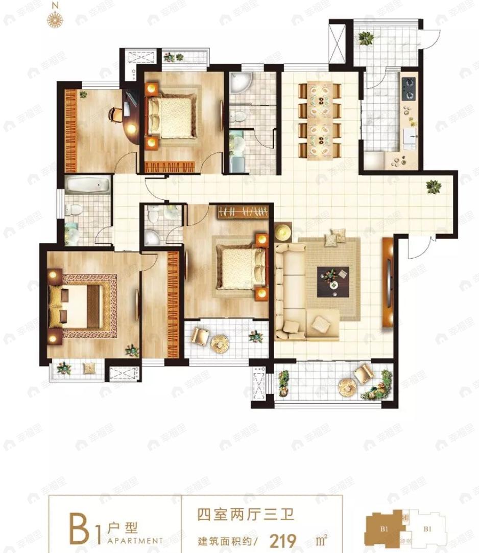 直隶新城4室2厅3卫户型图