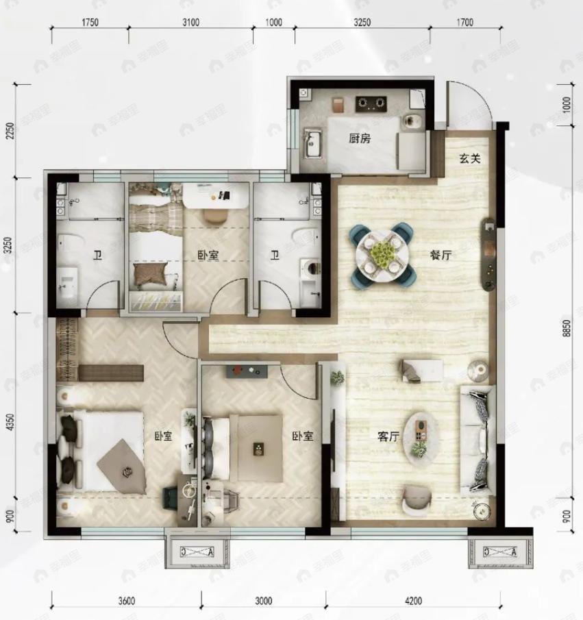 呼和浩特碧桂园星耀3室2厅2卫户型图