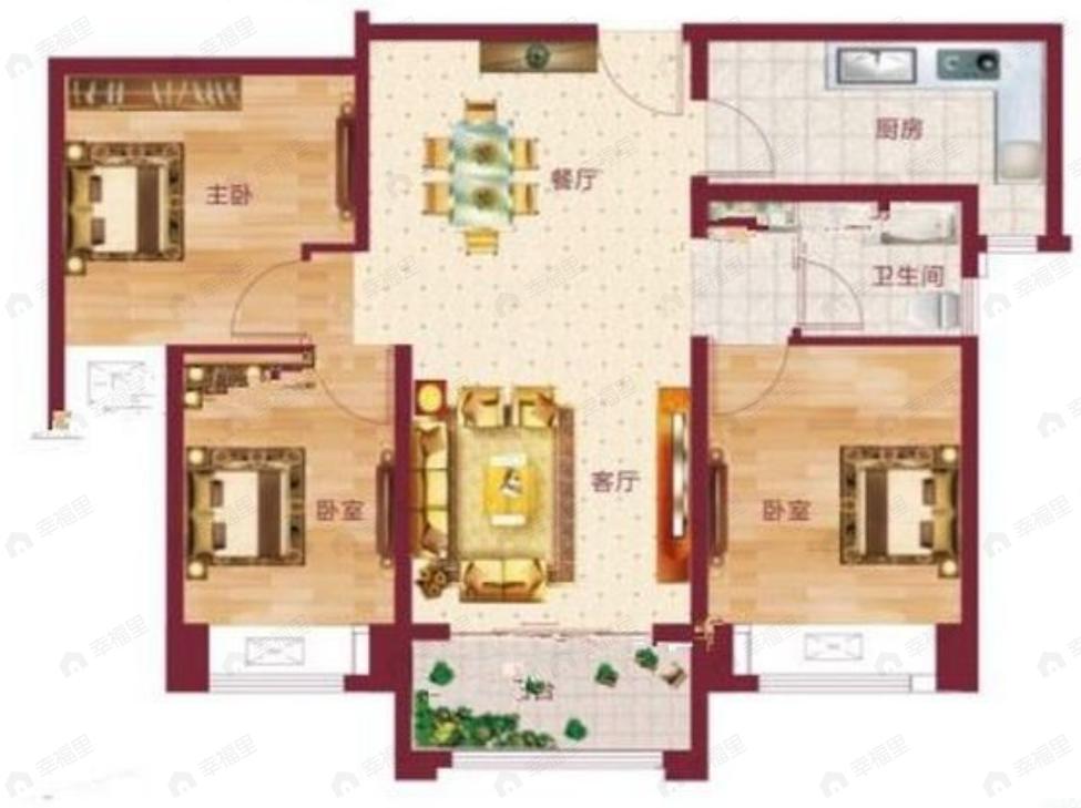 逸景佲园3室2厅1卫户型图
