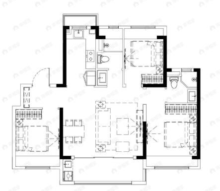 大华锦绣四季3室2厅2卫户型图