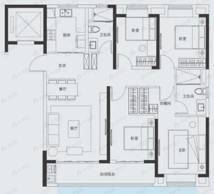 金地长江峯范4室2厅2卫户型图