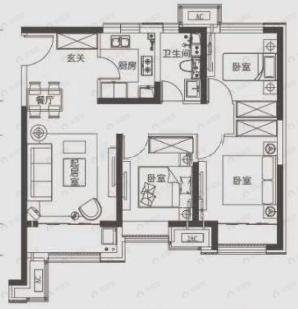 未来城3室2厅1卫户型图