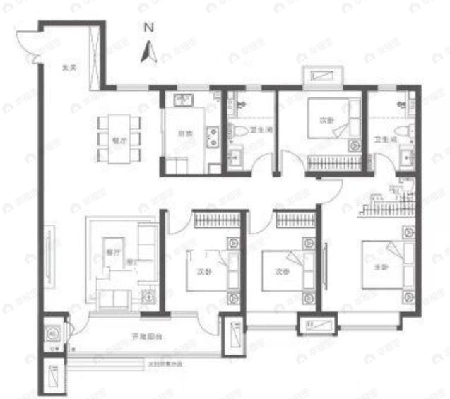 保利源诚领秀海4室2厅2卫户型图