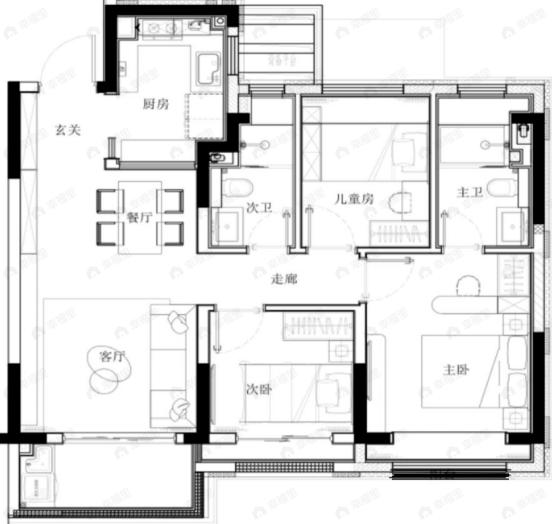 中国铁建星樾云涧3室2厅2卫户型图