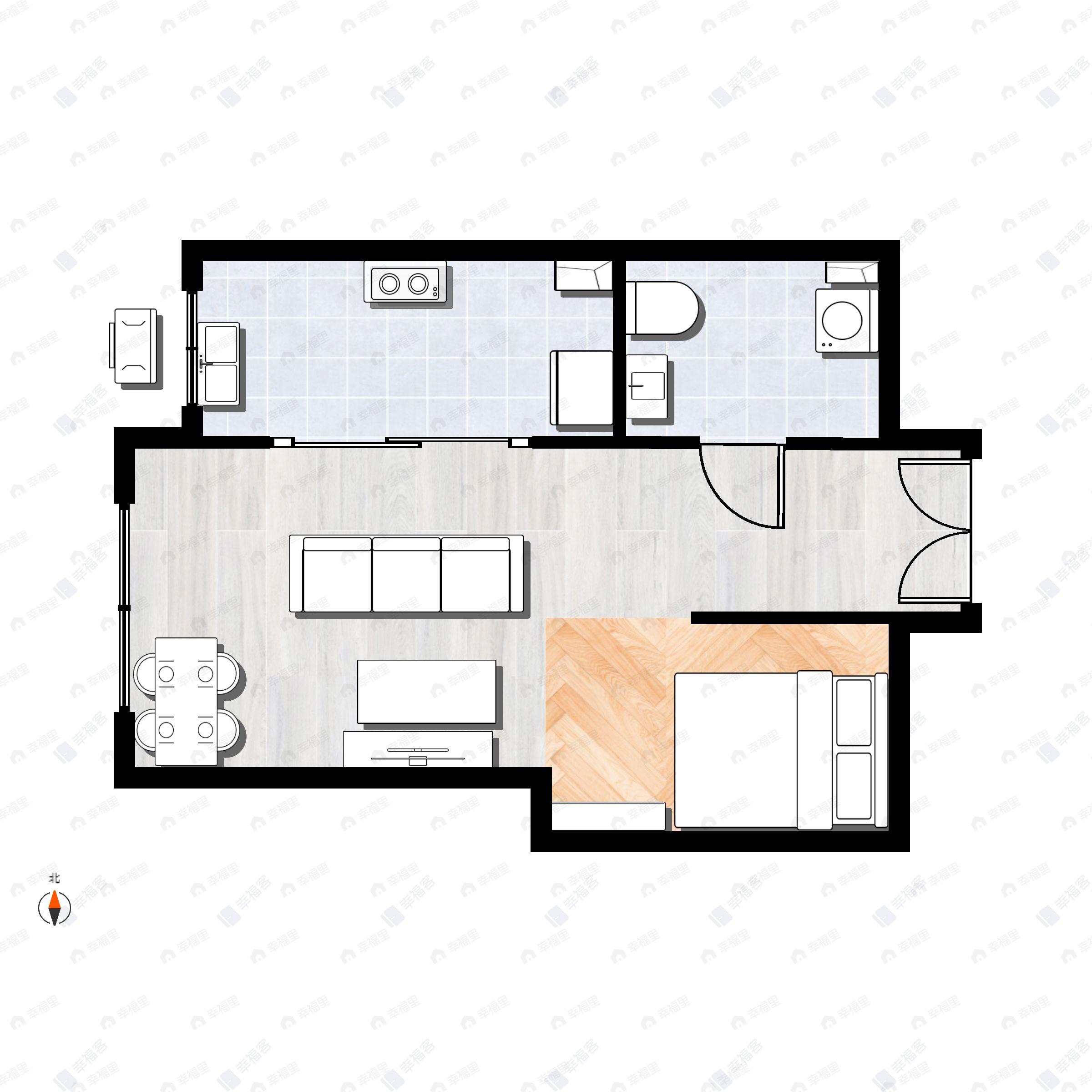 1室1厅1卫建面56平户型图