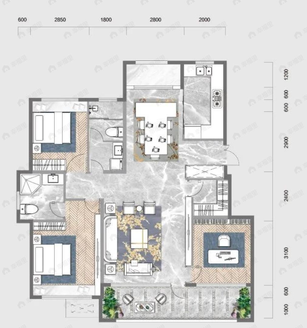 锦绣华府3室2厅2卫户型图