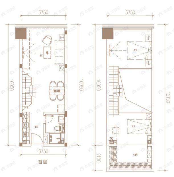 2室1厅1卫建面52平户型图