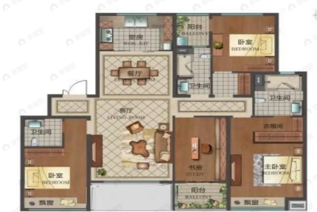 4室2厅3卫建面165平户型图